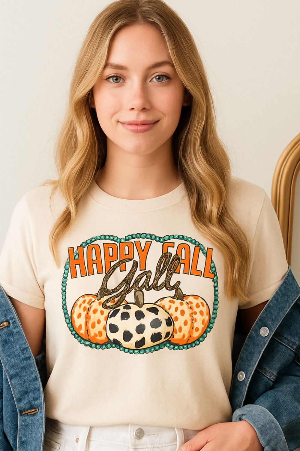 T-shirt, graphic, short sleeve, crew neck,  DTF print, Happy Fall Y'all graphics, stretchy , front view