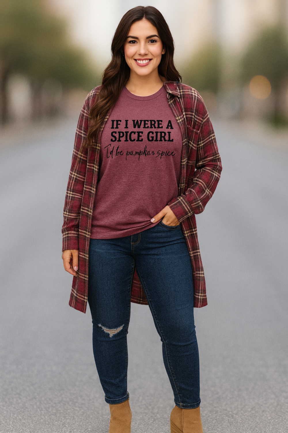 graphic t-shirt, short sleeve, pullover, round neck, long, slightly stretchy, front view