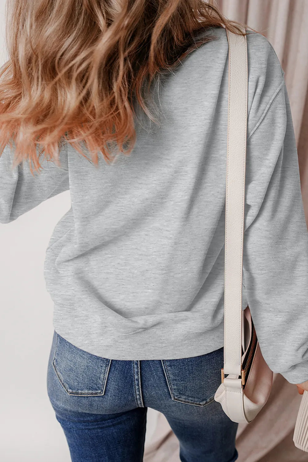 Graphic sweatshirt, fall/halloween, long sleeve, pull over, opaque, crew neck, no stretch, back view