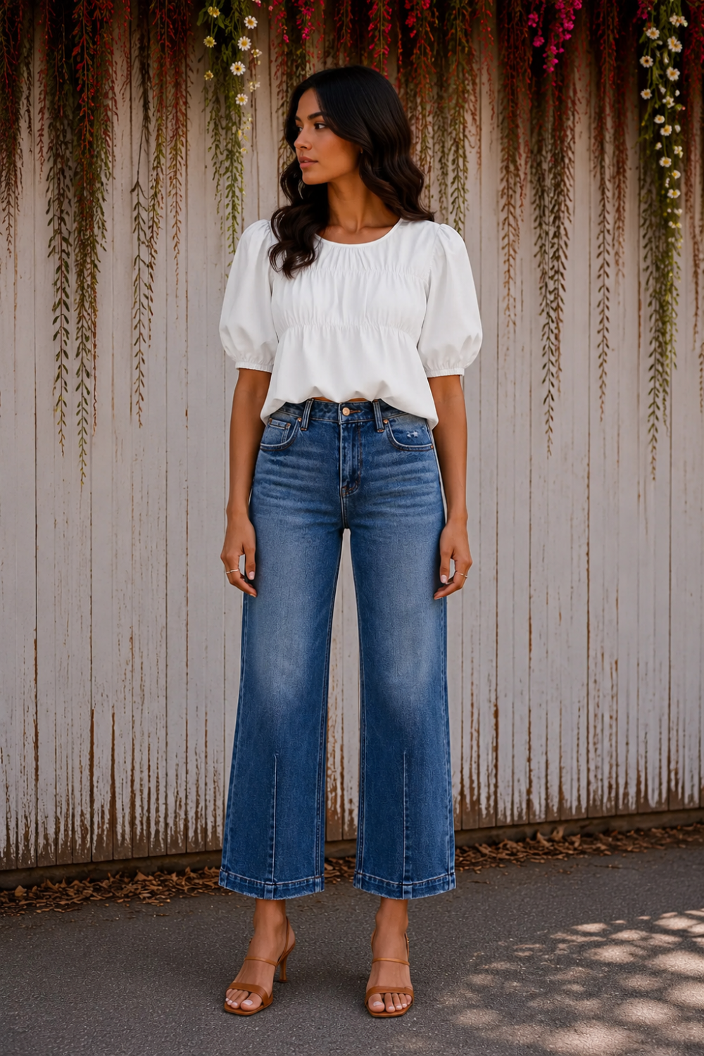 * High-rise
* Cropped
* Tapered
* Boyfriend
* 5 pocket styling
* Belt loops
* Medium blue wash
* Button/zipper closure
* Stretchy