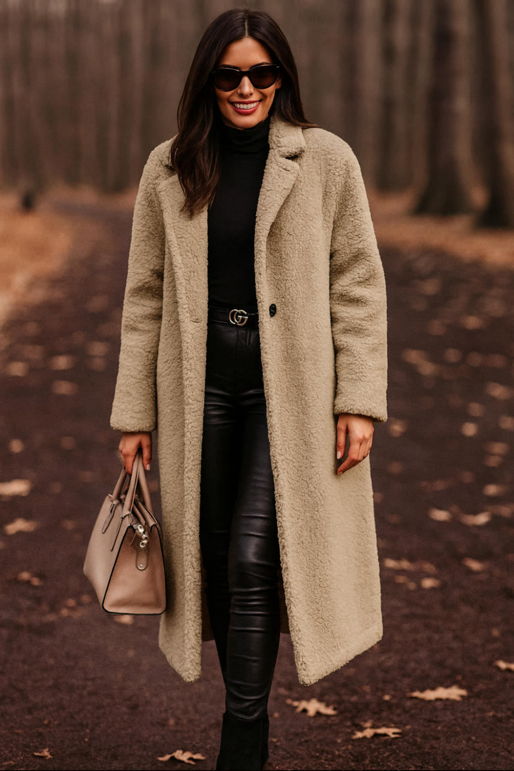 coat, longline, lined, hooded, buttoned, pocketed, thick, oversized, slightly stretchy, front view