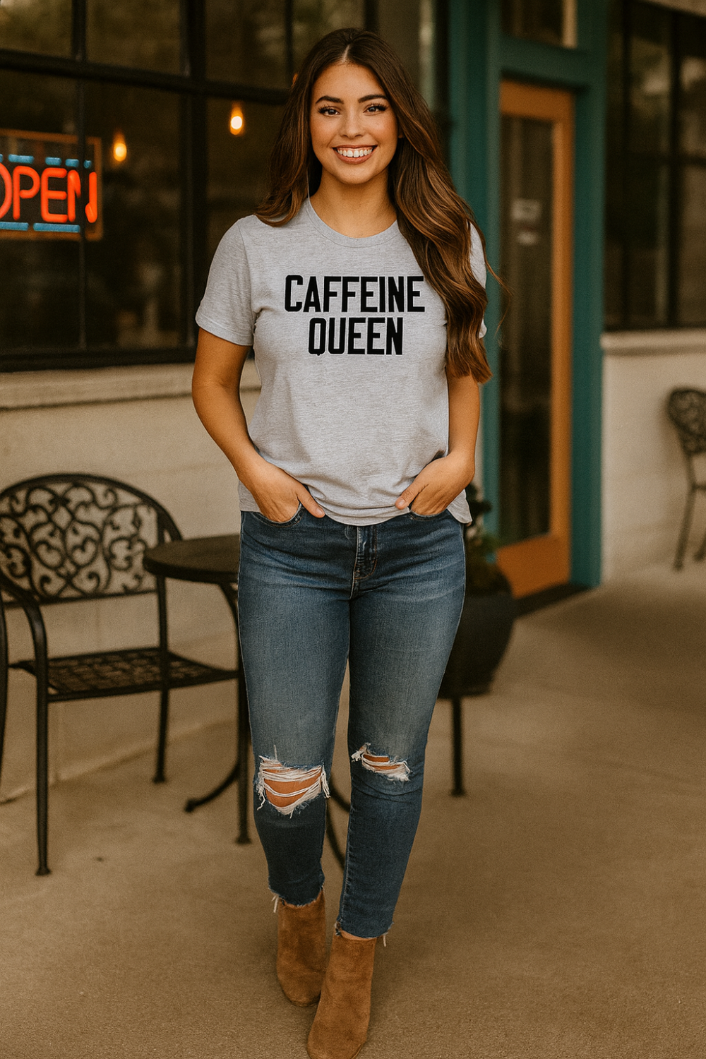 Graphic t-shirt, short sleeve, round neck, soft fabric, no stretch, front view
