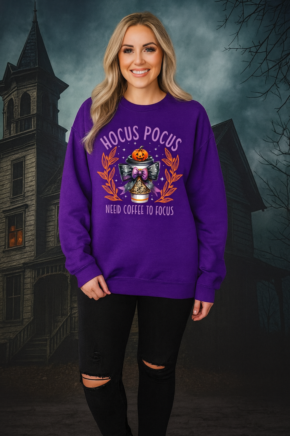 graphic sweatshirt, pullover, long sleeve, round neck, drop shoulder, oversized, several colors, front view