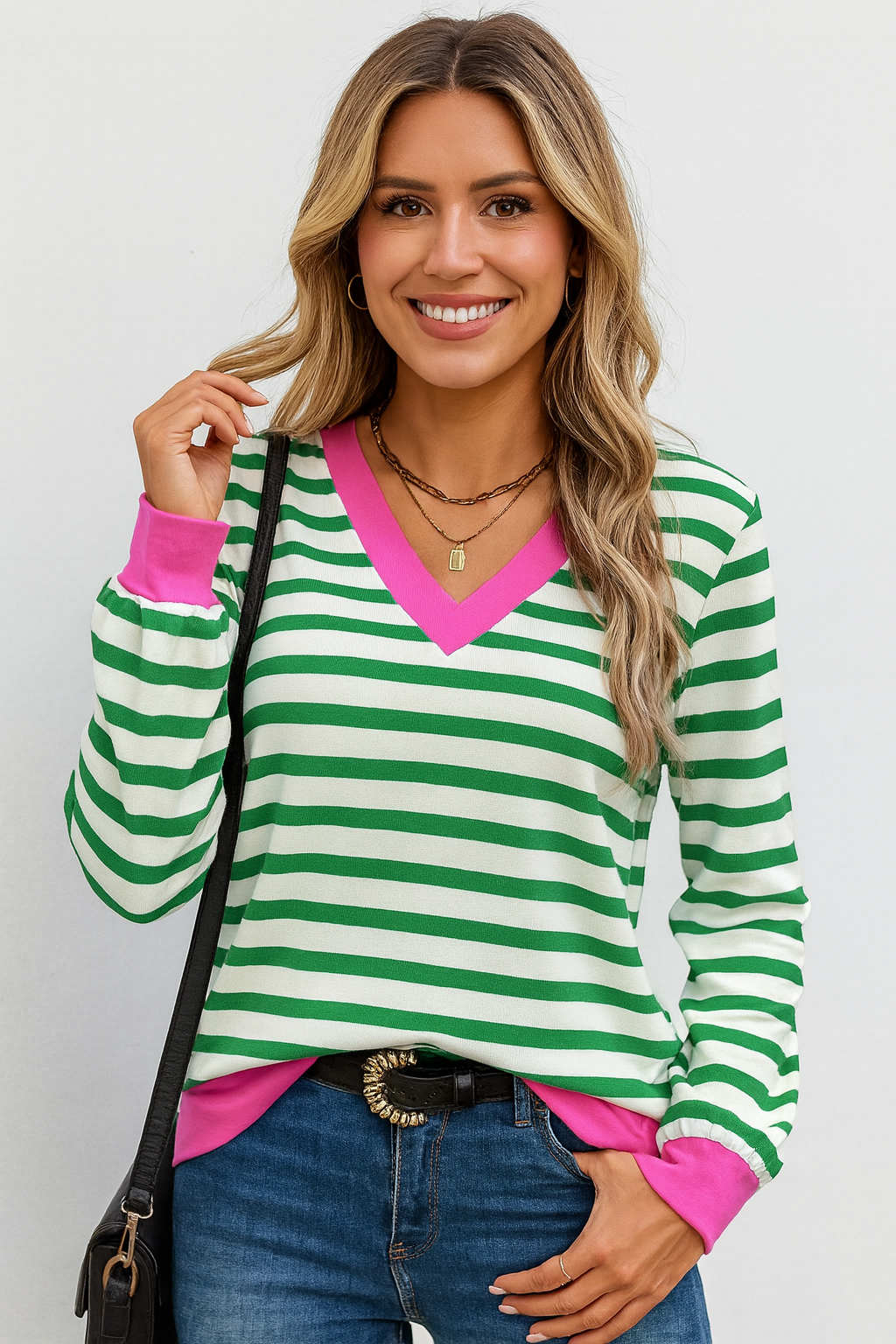 THE STRIPED V-NECK TOP