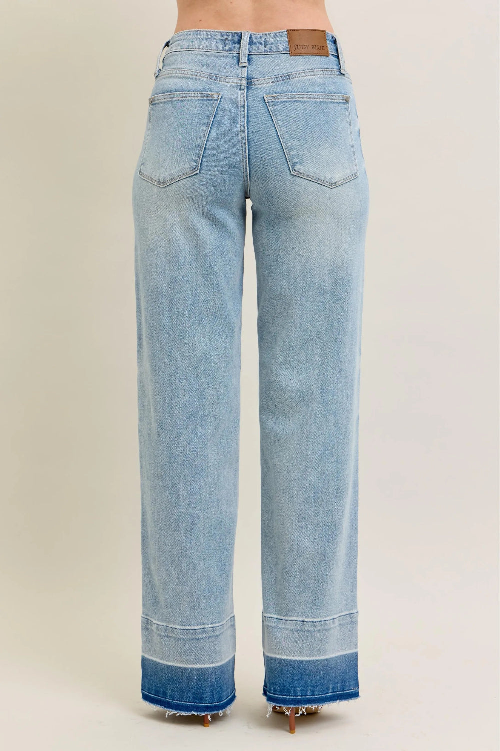 JUDY BLUE FULL-SIZE MID-RISE RELEASE HEM WIDE LEG JEANS