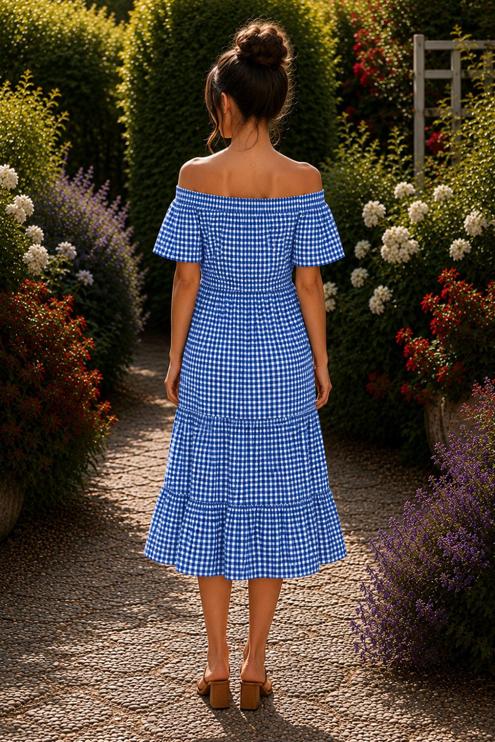 * Midi dress
* Off shoulder
* Flutter sleeves
*Ruffle neckline
* Tiered
* Ruffled
* Unlined
* No stretch