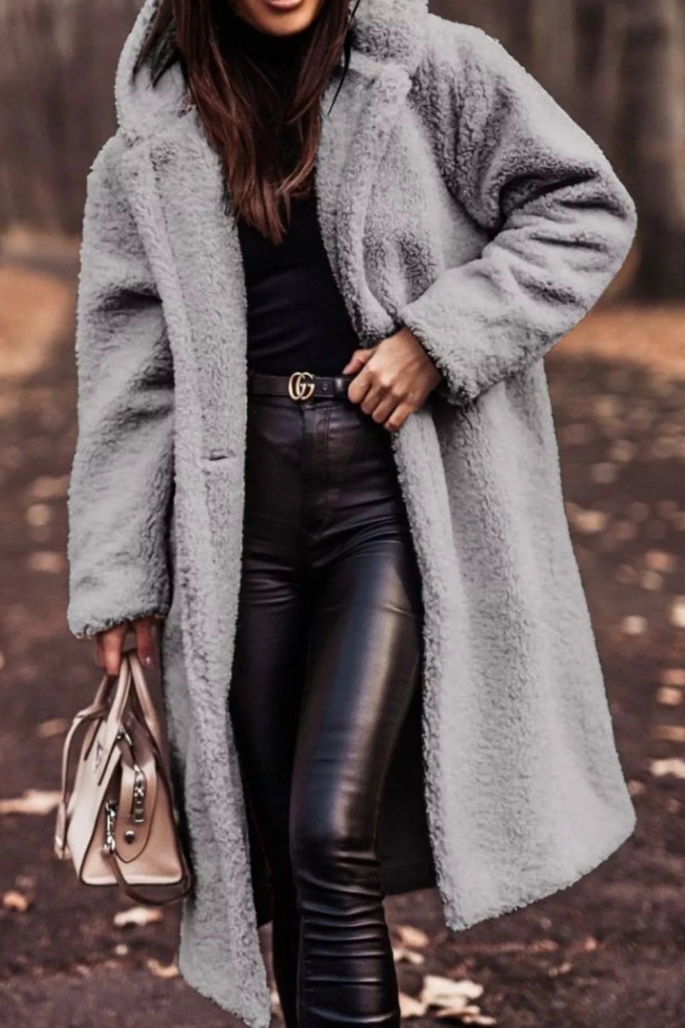 coat, longline, lined, hooded, buttoned, pocketed, thick, oversized, slightly stretchy, front view