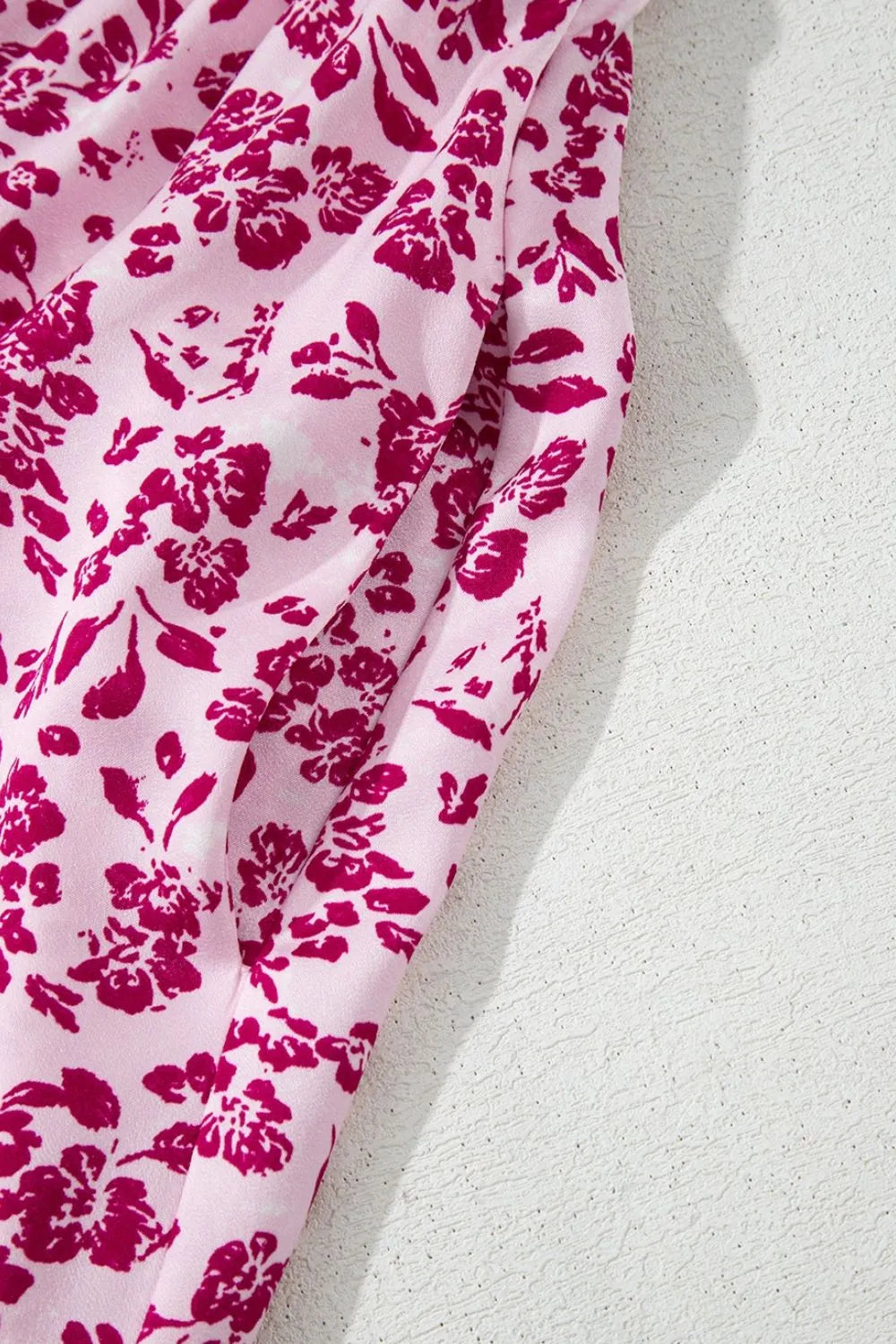 Maxi dress, floral print, cutout back, square neck, pocketed, strap shoulders, back zipper, opaque, unlined, no stretch close up view