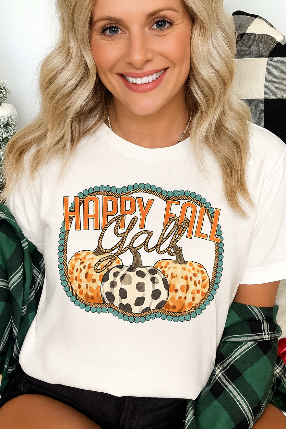 T-shirt, graphic, short sleeve, crew neck,  DTF print, Happy Fall Y'all graphics, stretchy , front view