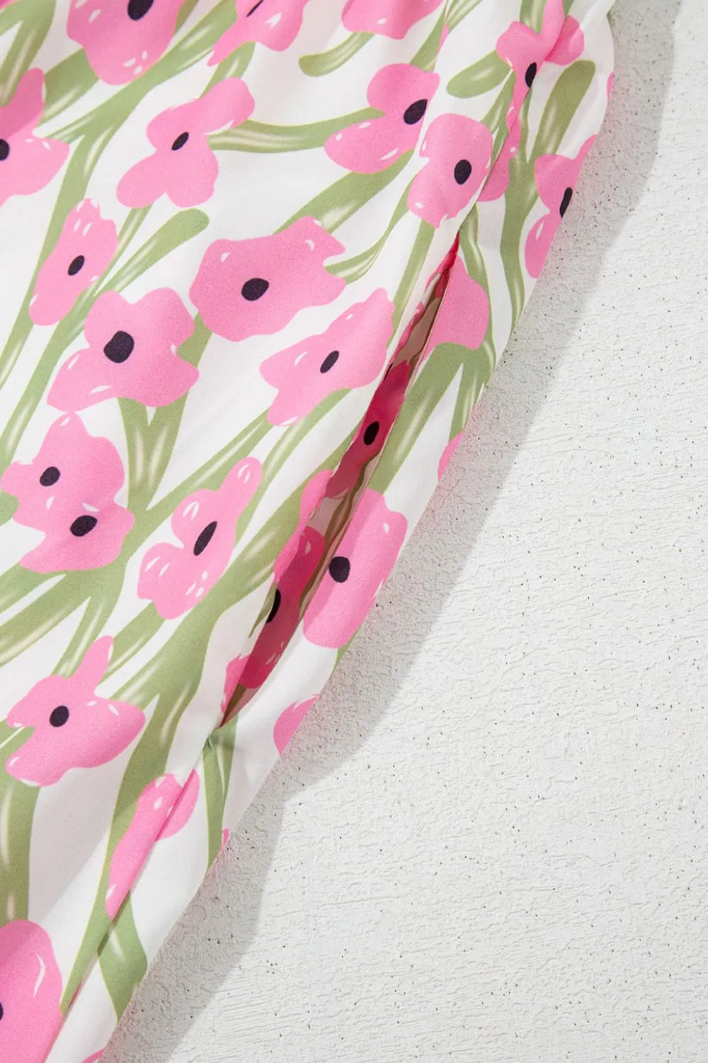 Maxi dress, floral print, sleeveless, ruffled straps, square neck, tiered, opaque, unlined, pocketed, no elasticity close up view