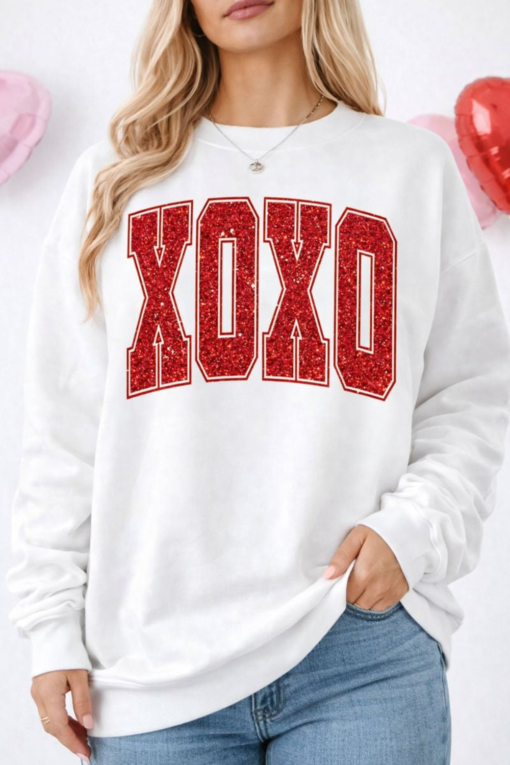 sweatshirt, pullover, round neck, drop shoulder, long sleeve, graphic, slightly stretchy, front view